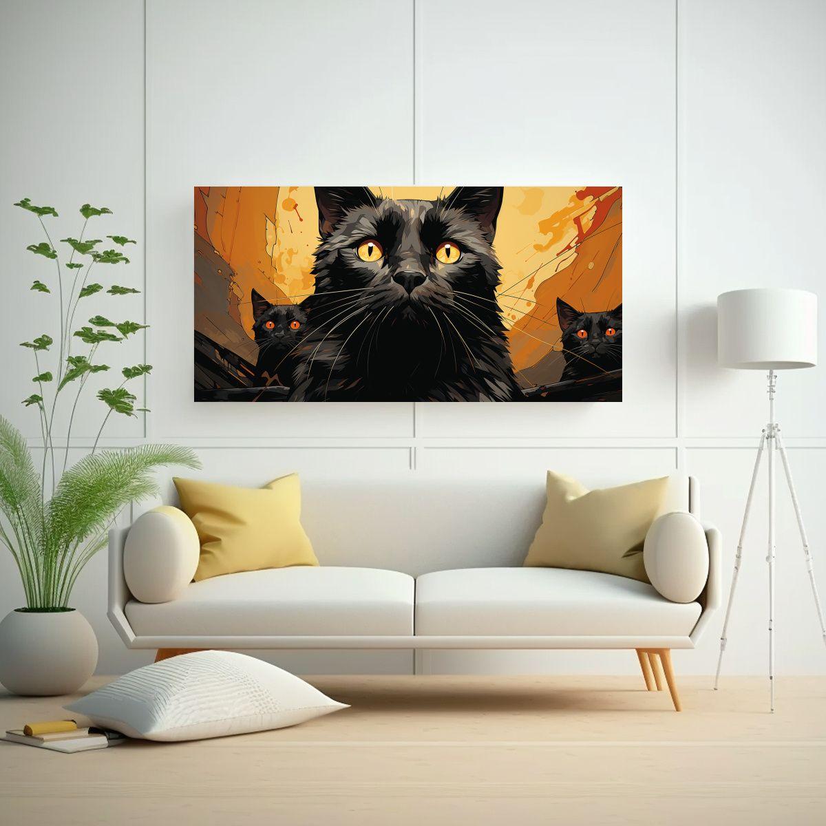 Pinturas Decorativas De Gatos Negros En Una Pila 60x30 Cm-2