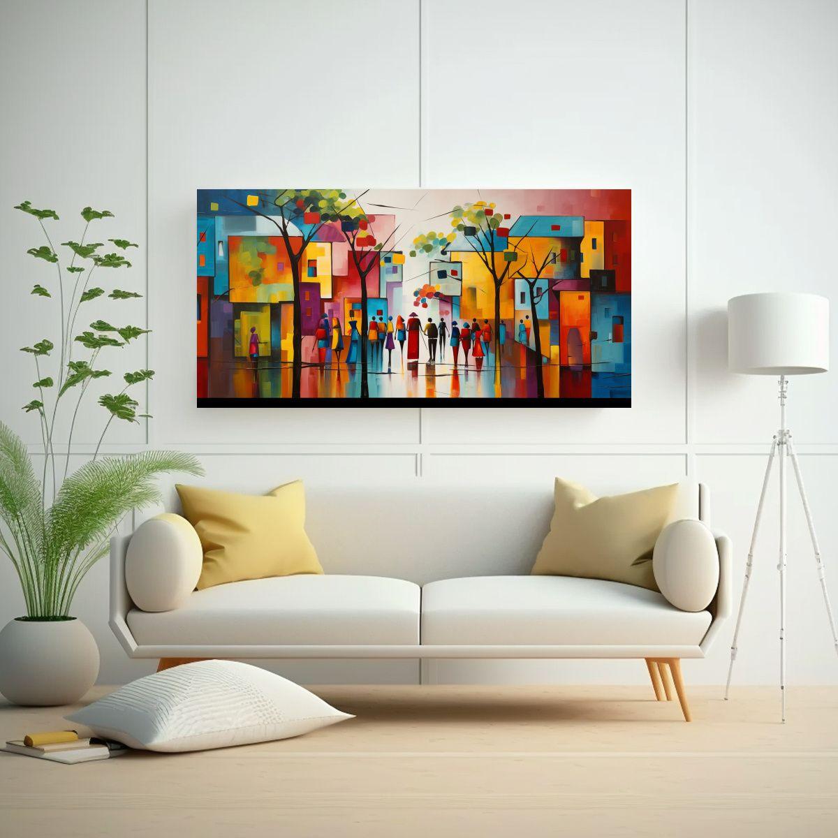 Pinturas Abstractas De Escena Urbana Vibrante En 100x50 Cm-2