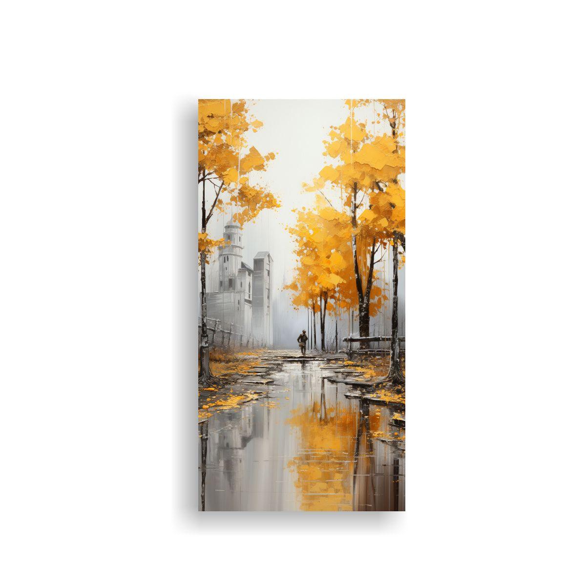 Pintura Abstracta De árboles En Plata Y Blanco, 30x60cm-0