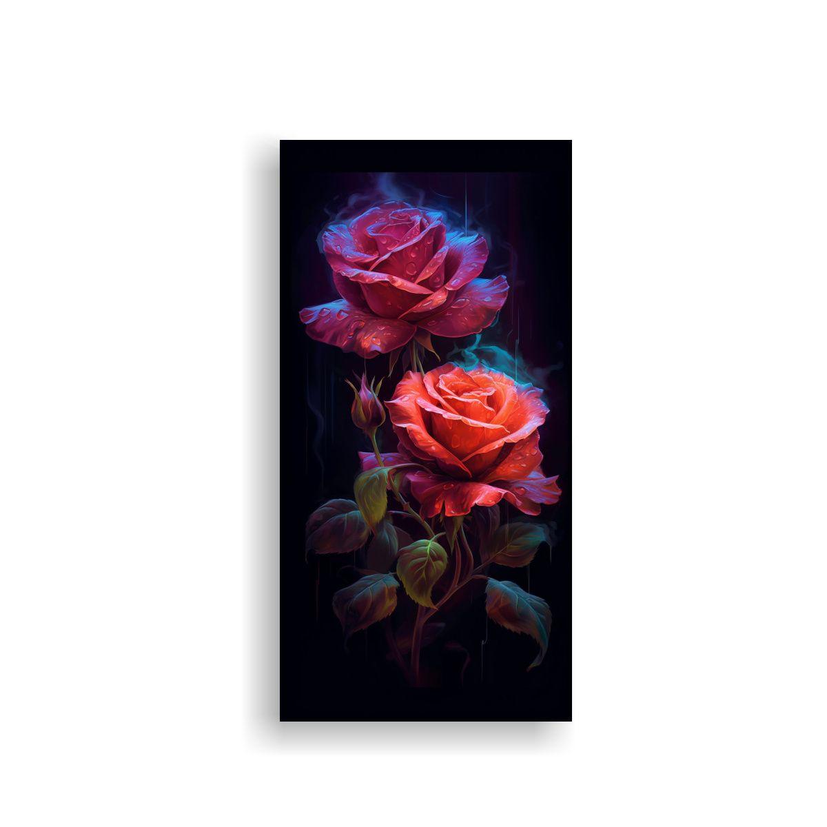 Pintura Decorativa Vintage De Dos Rosas Rojas 80x160cm-0