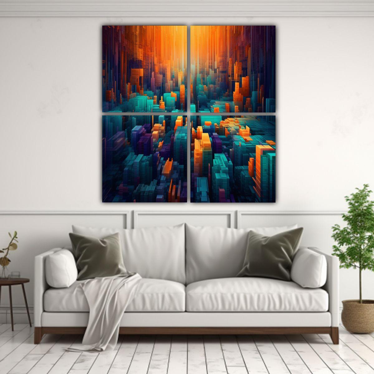 Pinturas Decorativas Glitchcore De Lona Con Forma 80x80 Cm-2