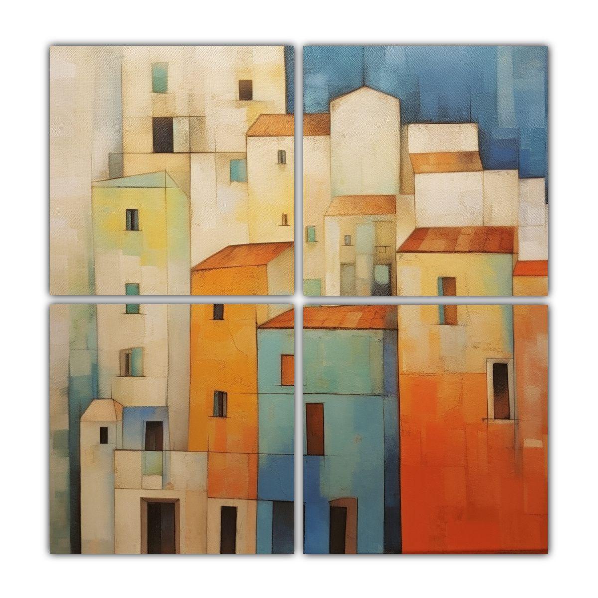 Cuatro Composición Dibujo Relieve Tipo Arte, 40x40 Cm-0