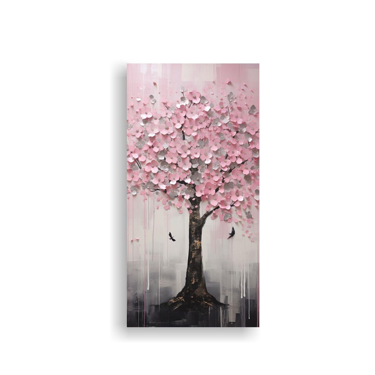 Pintura Decorativa Árbol En Tono Rosa Y Plateado 60x120cm-0