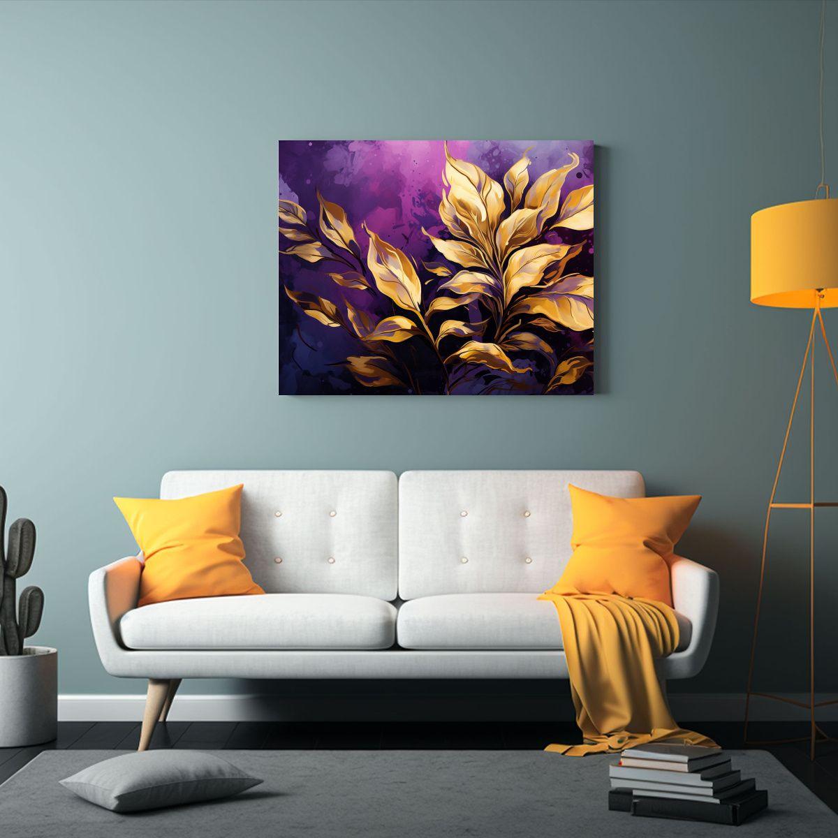Pinturas Decorativas De Albahaca En Tonos Púrpura Y Dorado  75x50cm-2