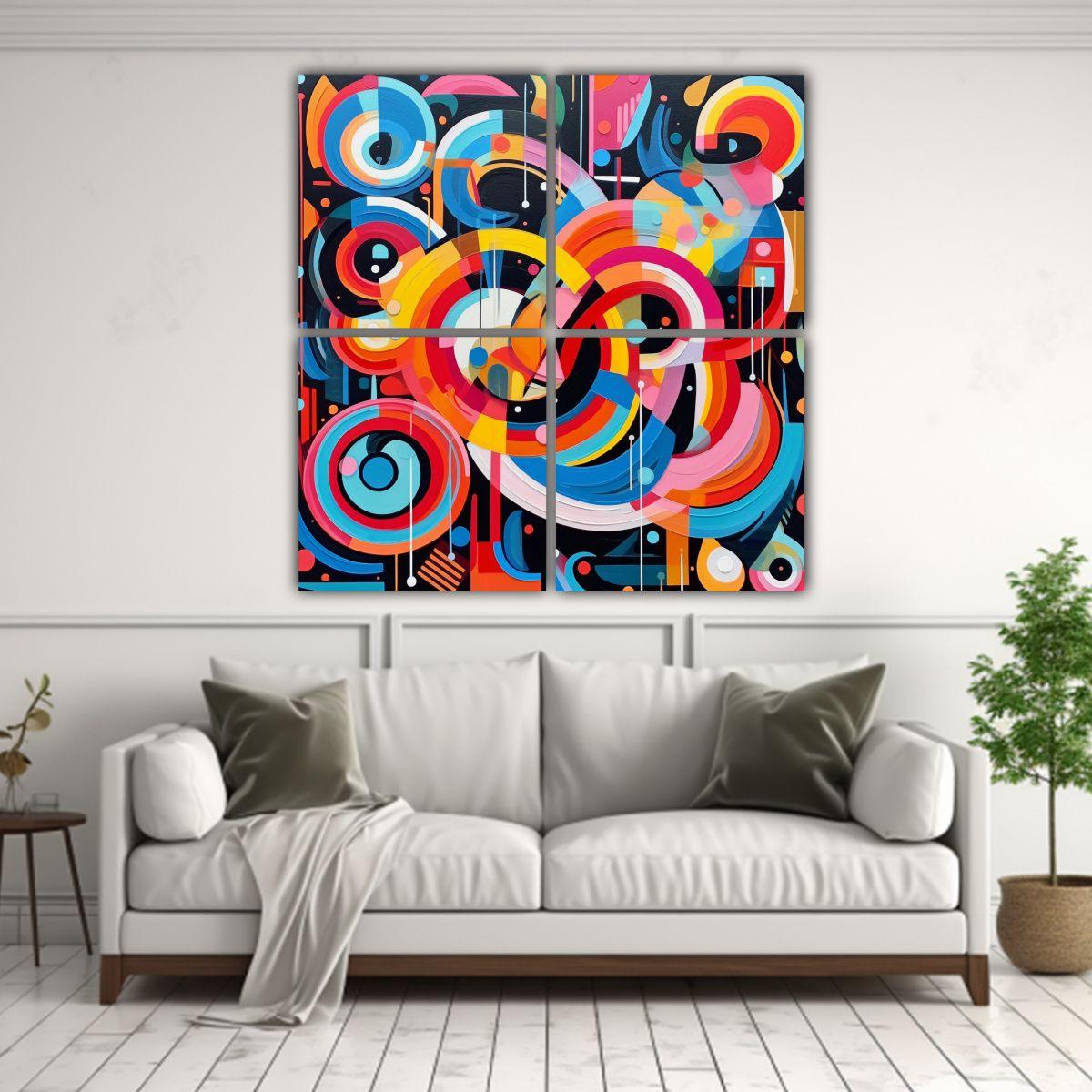 Cuatro Telas En Bastidor De Abstracción Visual 120x120 Cm-2