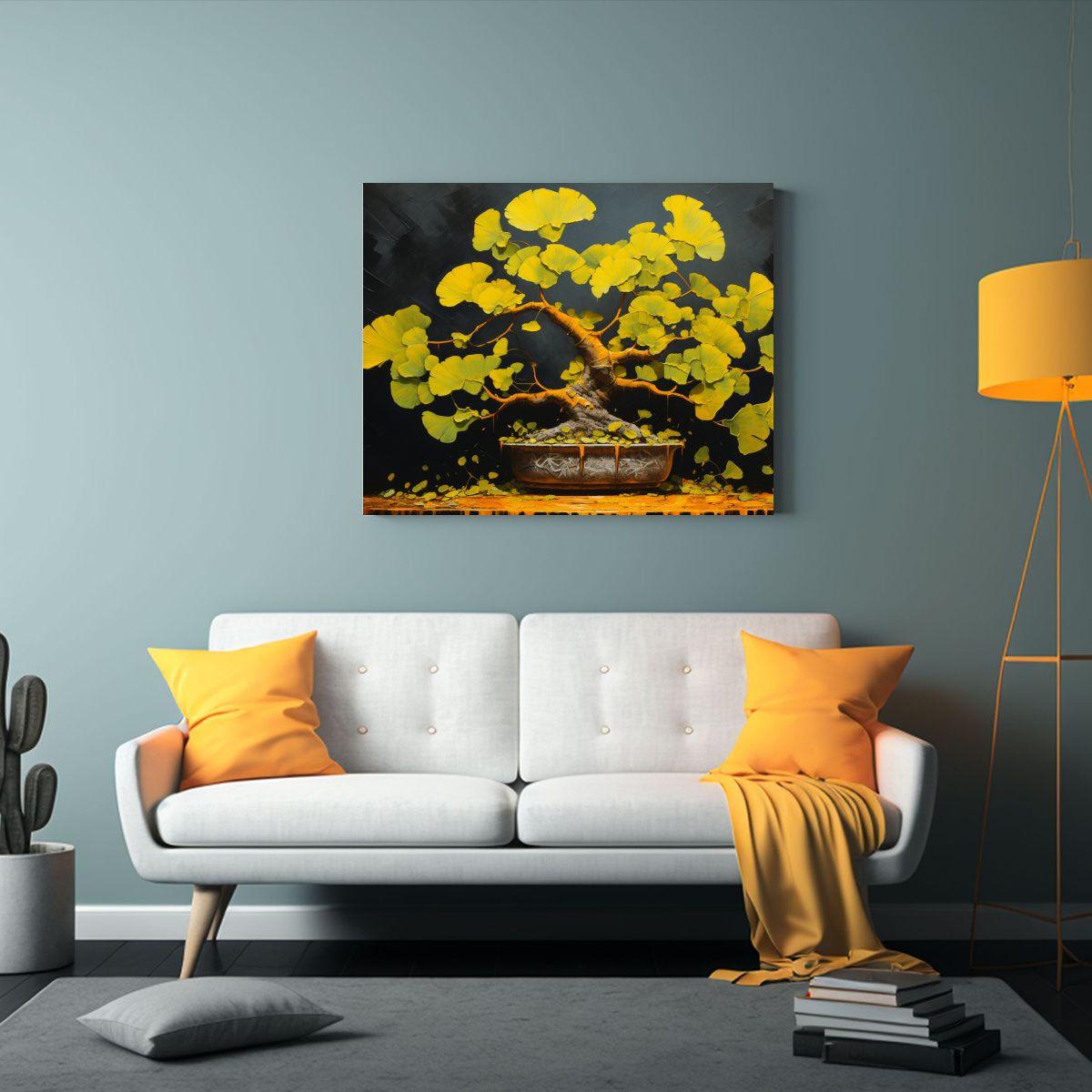 Pintura Abstracta De Ginkgo Biloba En Bonsái De Alta Detall 45x30cm-2