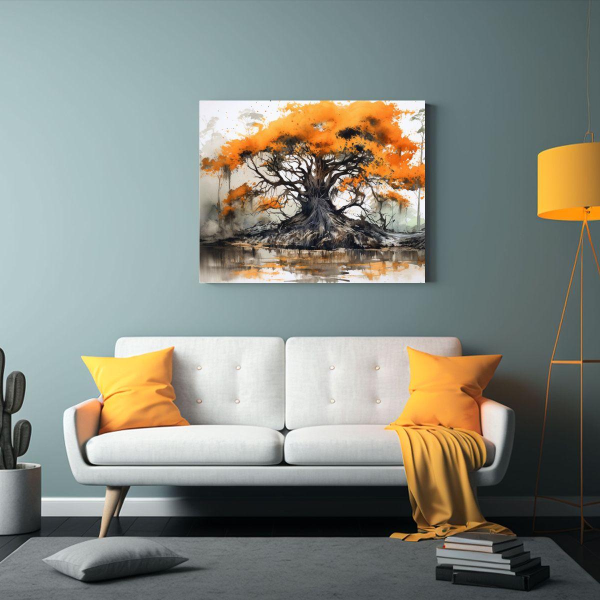 Pintura Abstracta Moderna De Un árbol De Ciprés En Colores 75x50cm-2