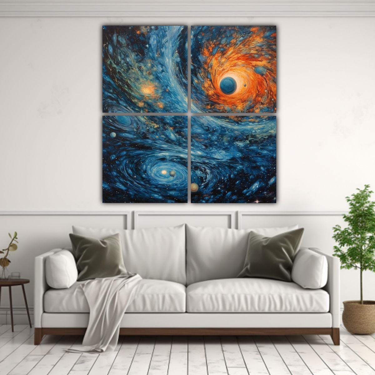 Cuadros Inspiración Temática Galaxias Azules 40x40 Cm-2