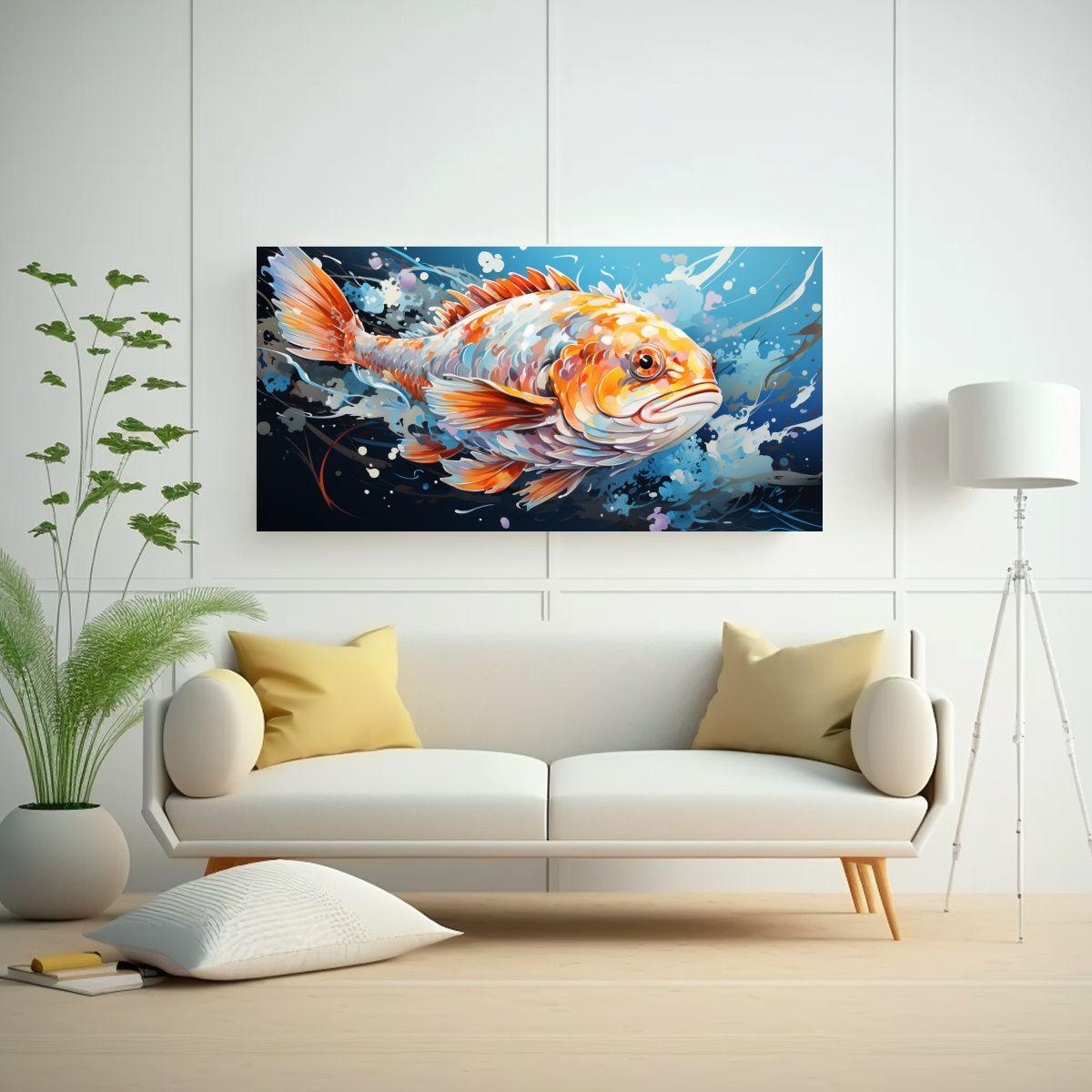 Cuadro Minimalista Puffer Fish En Colores Aqua 40x20cm-2