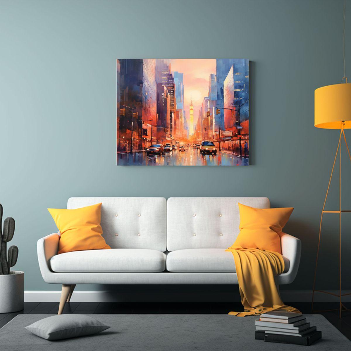 Pintura Acuarela De Paisajes Urbanos De NYC. 75x50cm-2