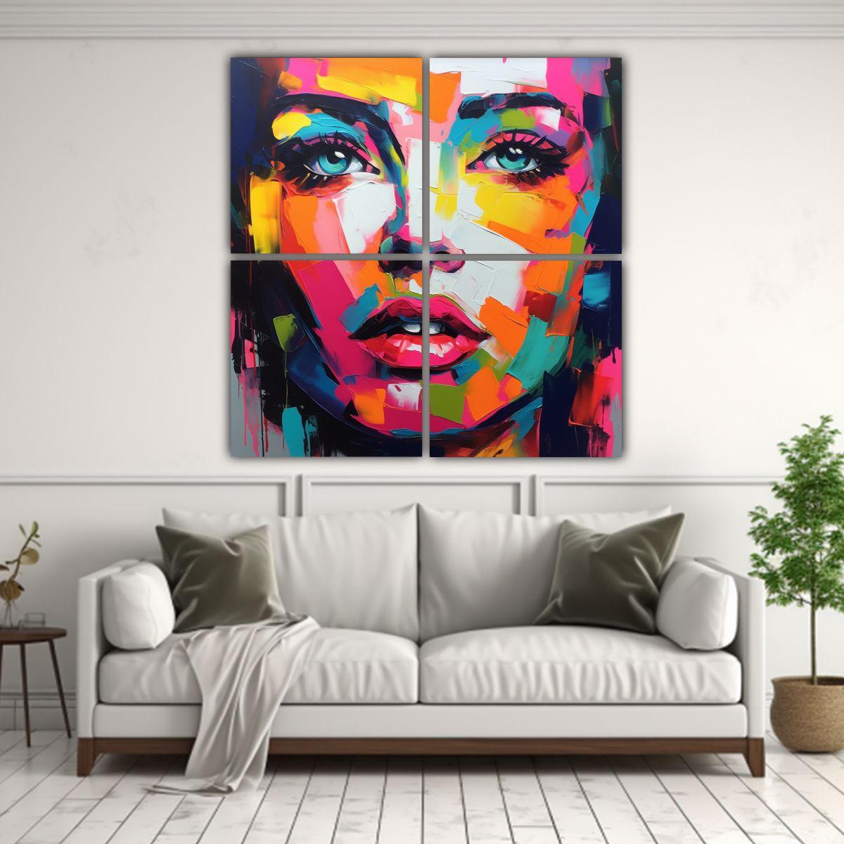 Pintura Estilo Al óleo Multicolor De Rostro 100x100 Cm-2