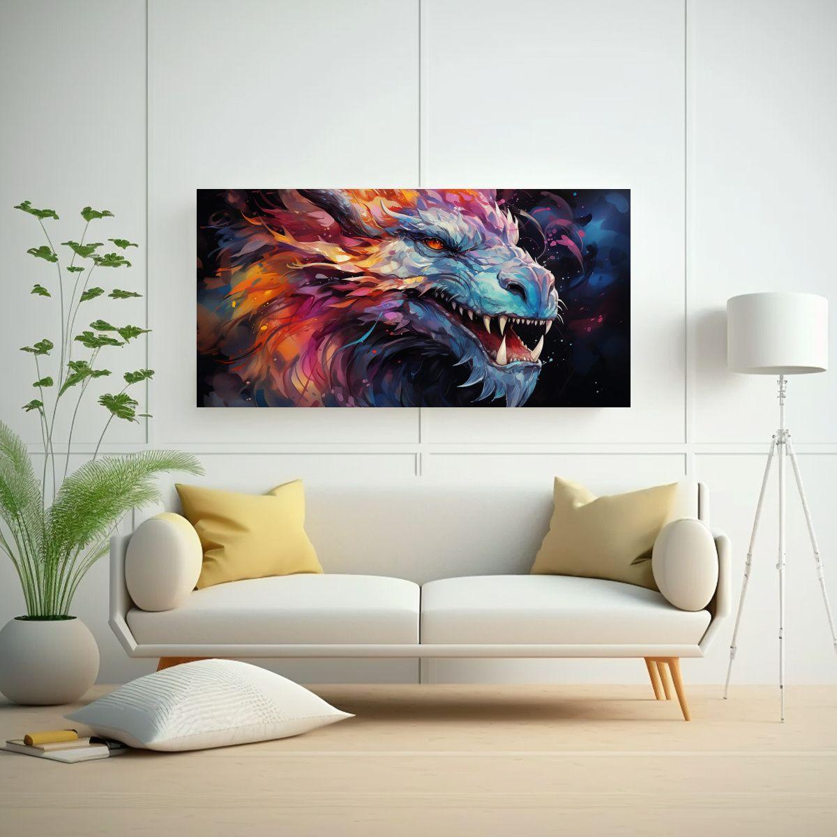 Cuadro Concepto Artesanal Dragón Arcoíris Y Marr 140x70cm-2