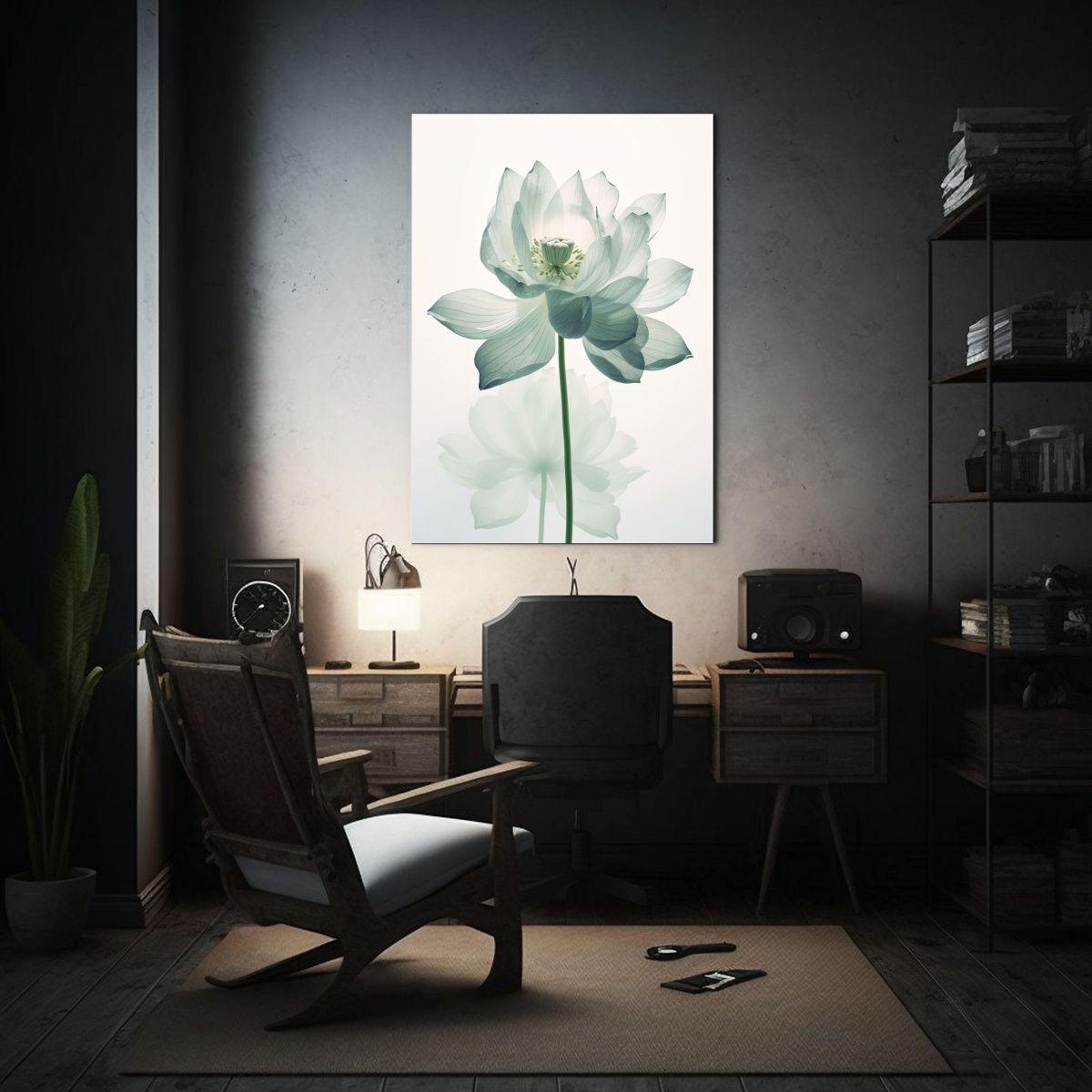 Cuadro Tema Figuras Loto Verde Grande En Blanco 30x45cm-2