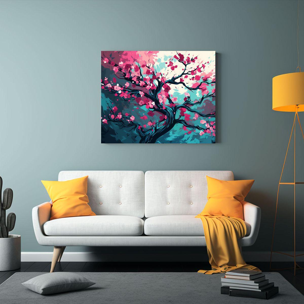 Cuadro Abstracto: Roble En Turquesa Y Rosa, Ambiente Neonoir 65x50cm-2