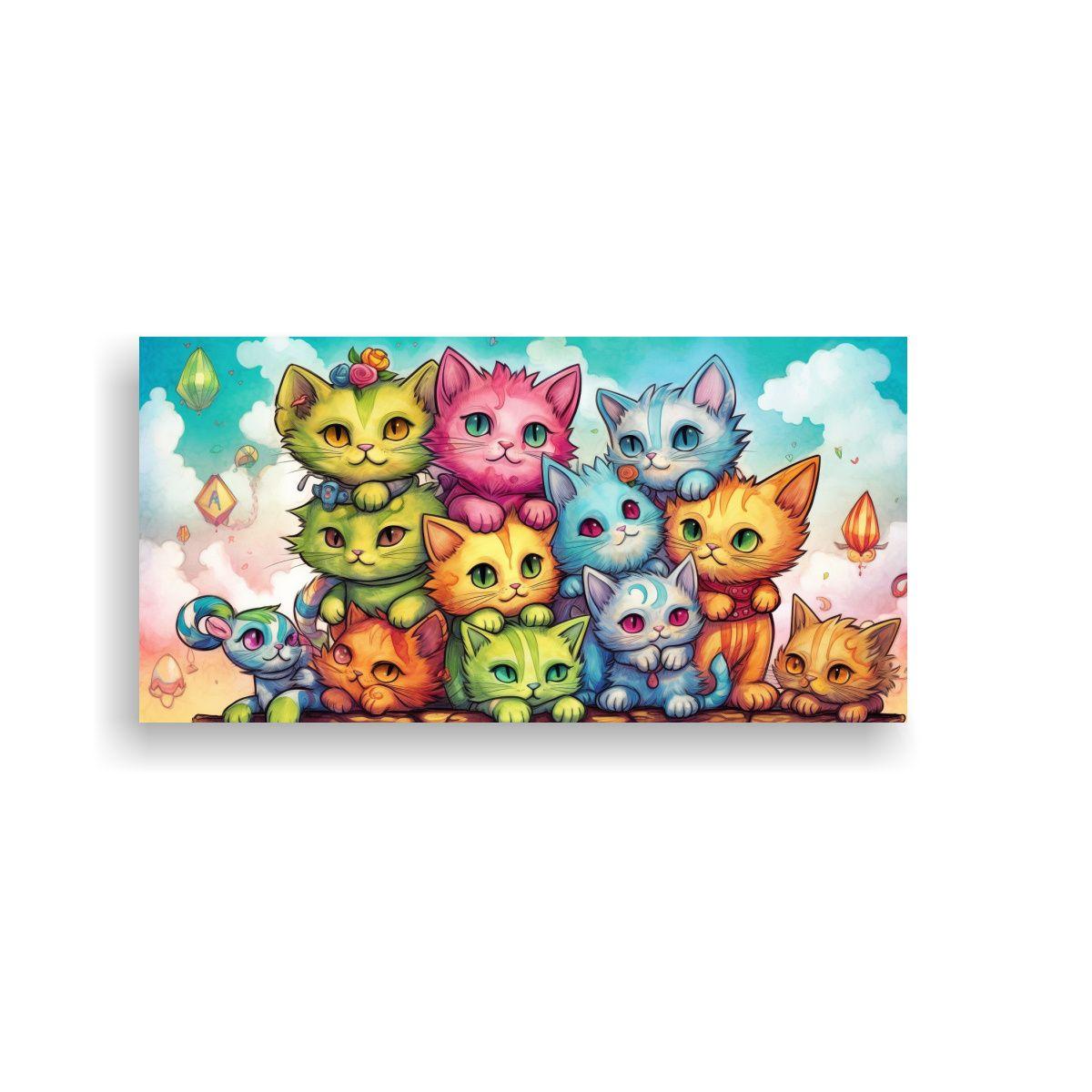 Pintura Decorativa Gatos En Pila Mirando Hacia 140x70cm-0