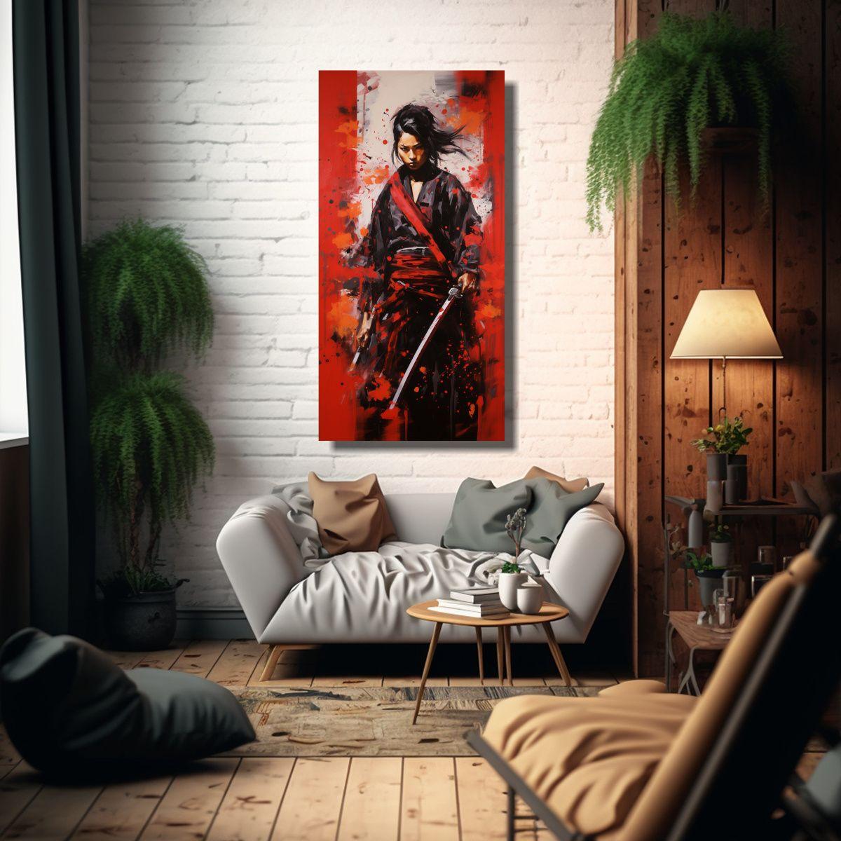 Cuadro Samurai Honor Y Coraje Arte Abstracto 50x100 Cm-2