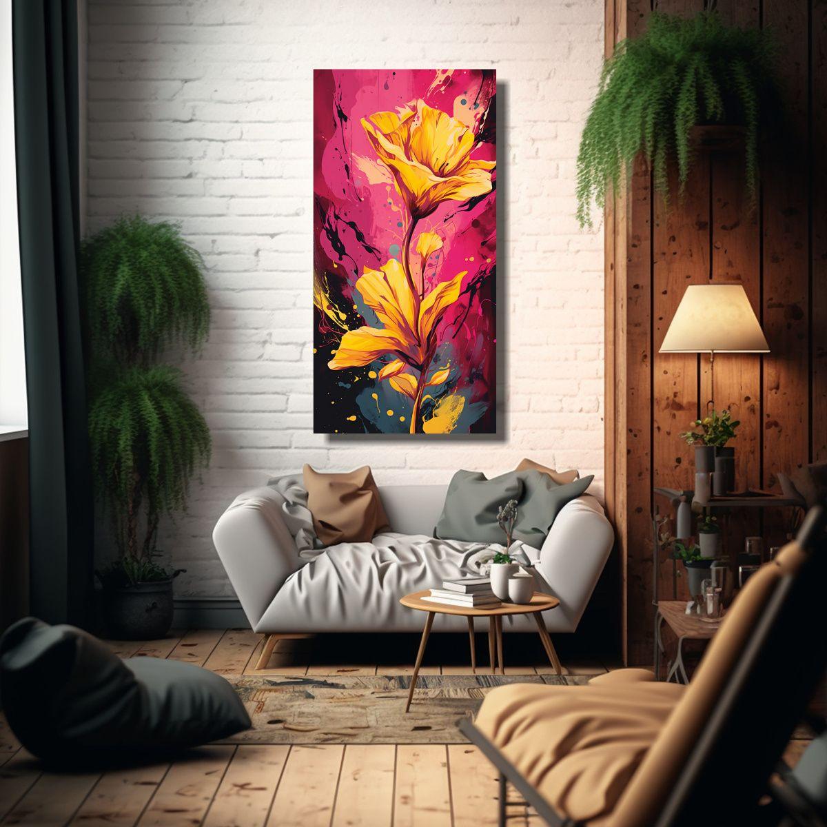 Cuadro De Pared Clásico En Amarillo Y Rosa Con Am 80x160cm-2