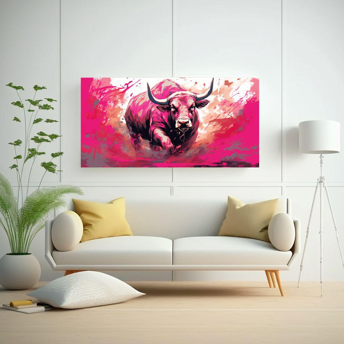 Pintura Decorativa Brillante De Toros En Colores R 80x40cm-2