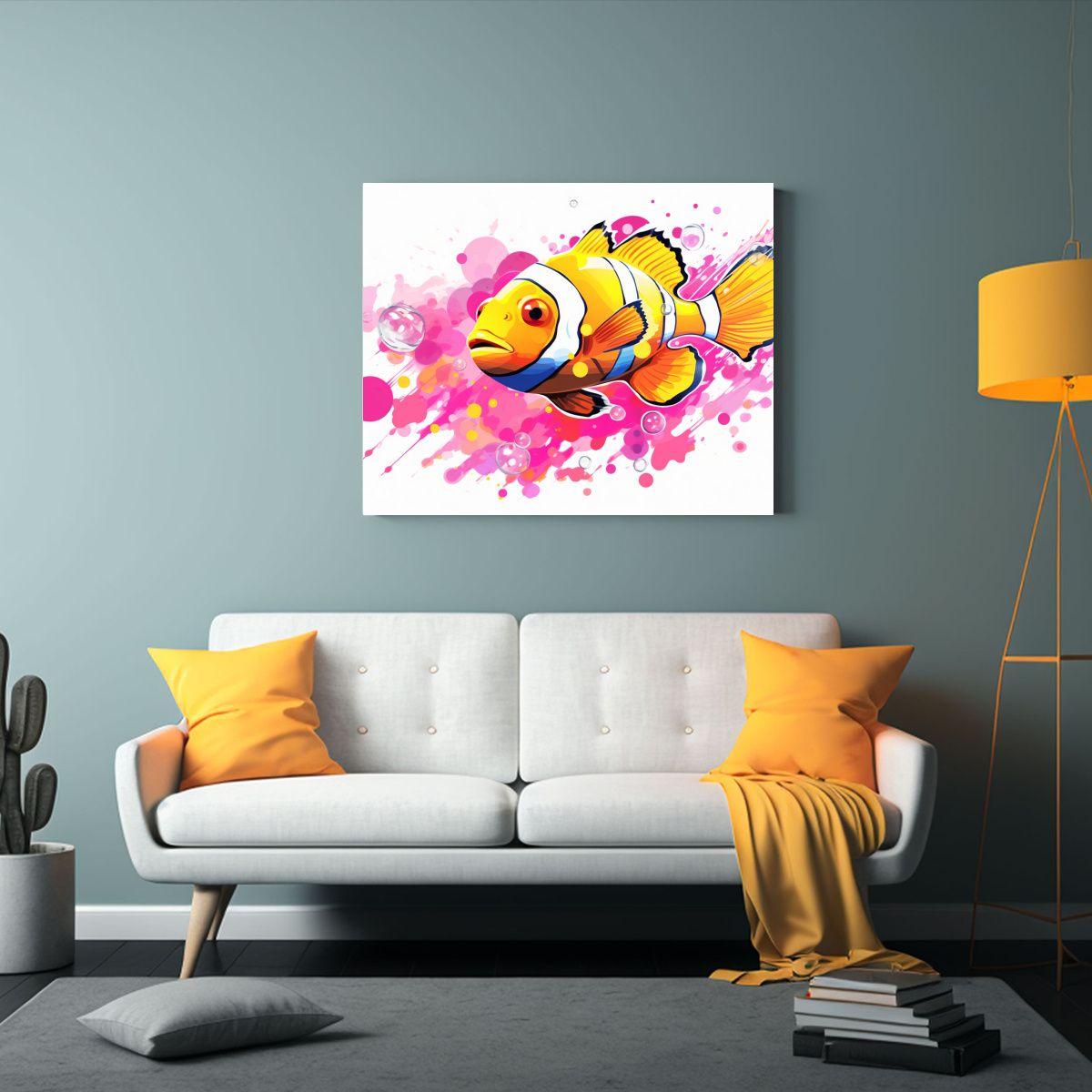 Pintura Decorativa De Arte De Pared Con Clownfish Amarillo Y 45x30cm-2