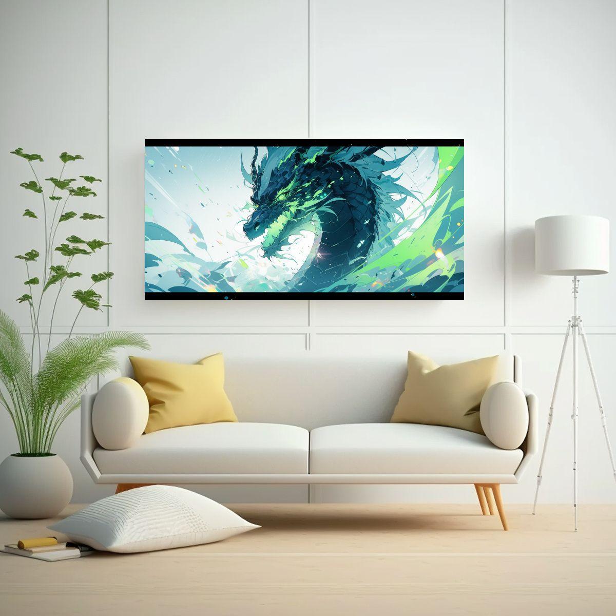 Dibujo De Obra Maestra De Dragón En Verde Y Azul, 140x70cm-2