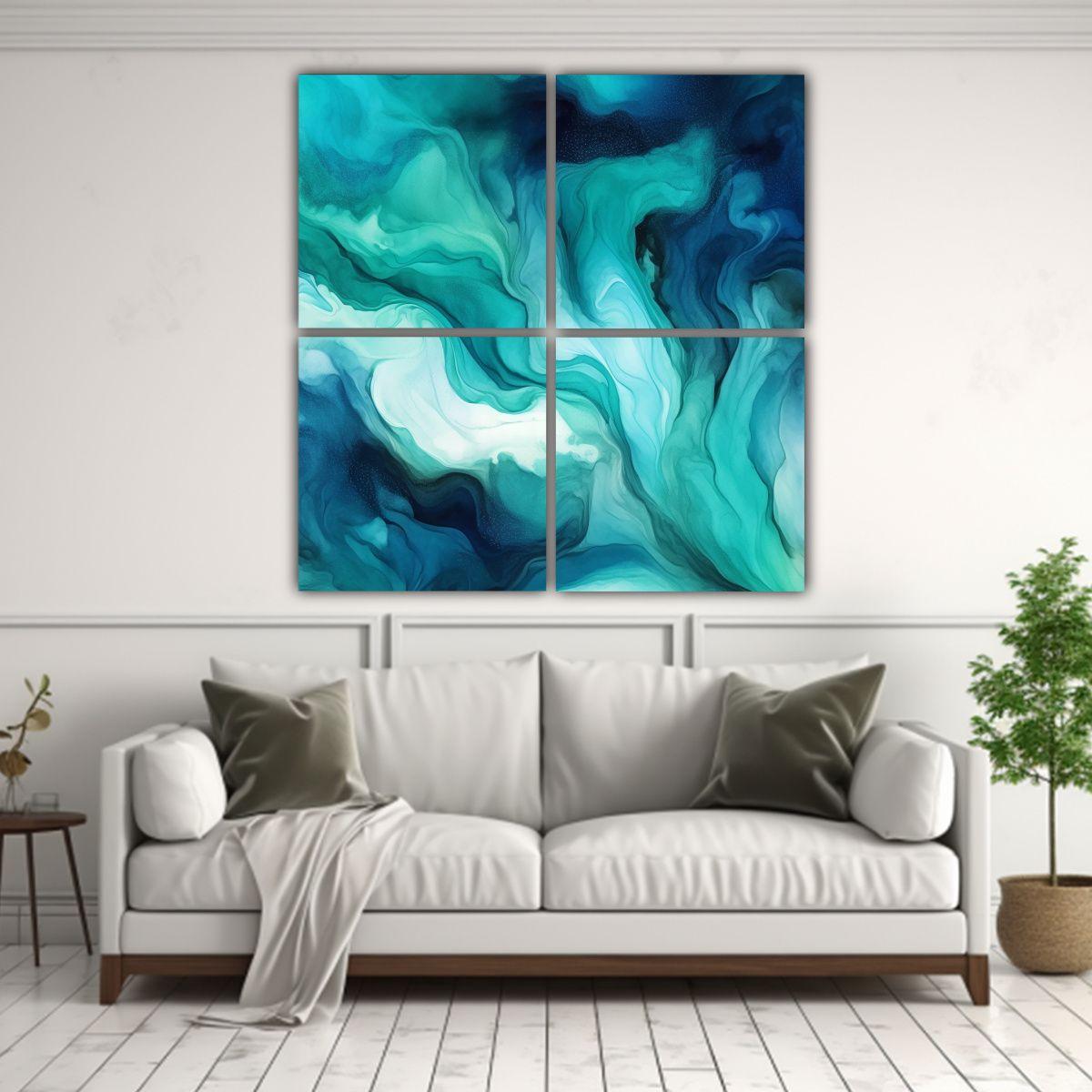 Pintura Abstracta Del Mar En Estilo Fluido 180x180 Cm-2