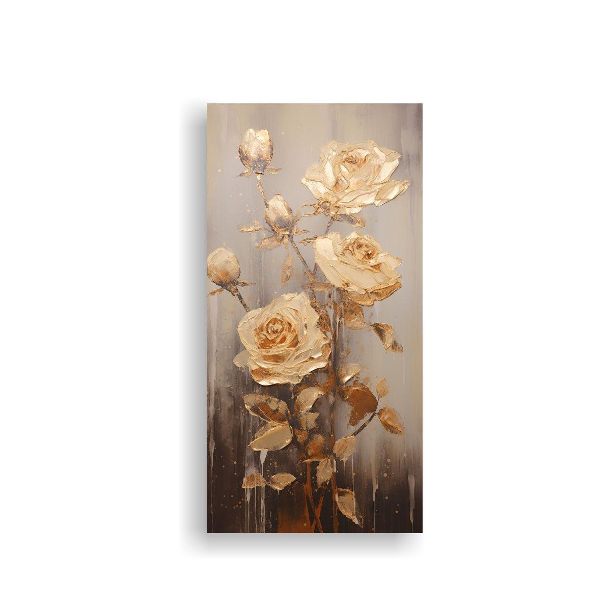 Pintura En Lienzo De Rosas Doradas En El Estilo 80x160cm-0