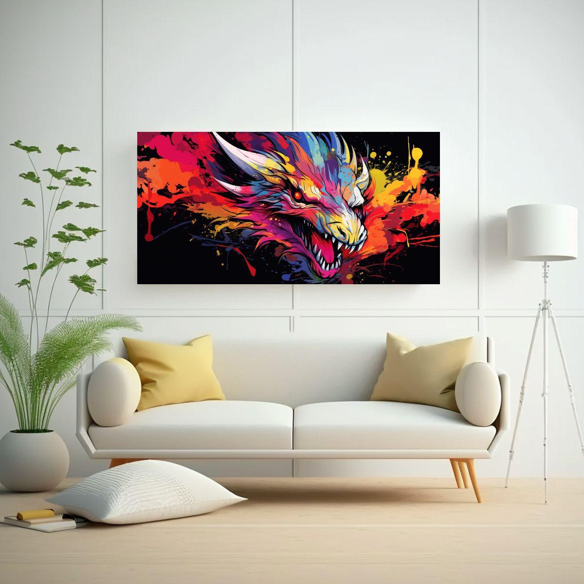 Pintura De Pared Luminosa De Dragón En Colores 60x30cm-2