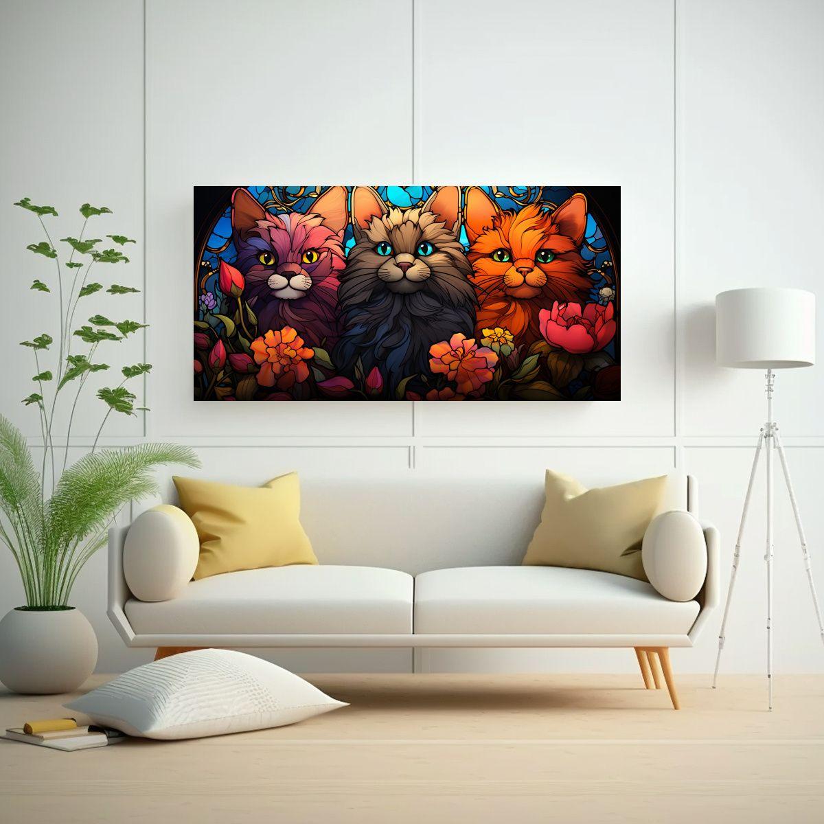 Pinturas Digitales De Gatos Adorables Estilo 80x40cm-2