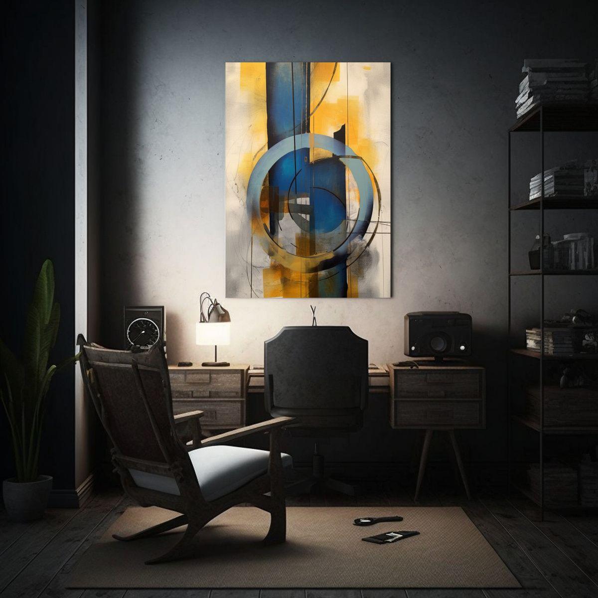 Lienzo Abstracto Perspectiva En Azul Oscuro Y Dorado 60x90cm-2