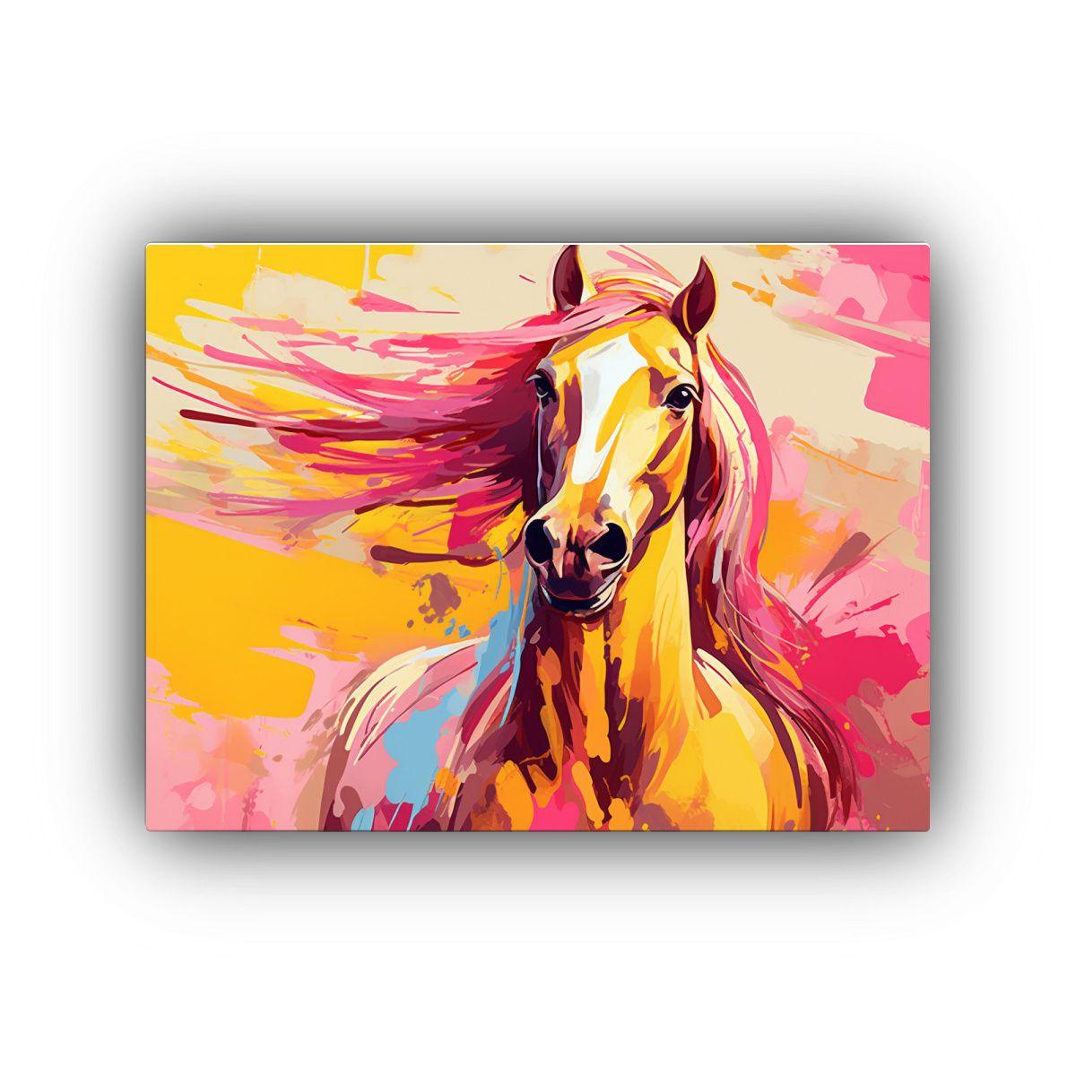 Cuadro De Tela Horizontal Exclusivo Caballo Árabe En Colore 30x20cm-0