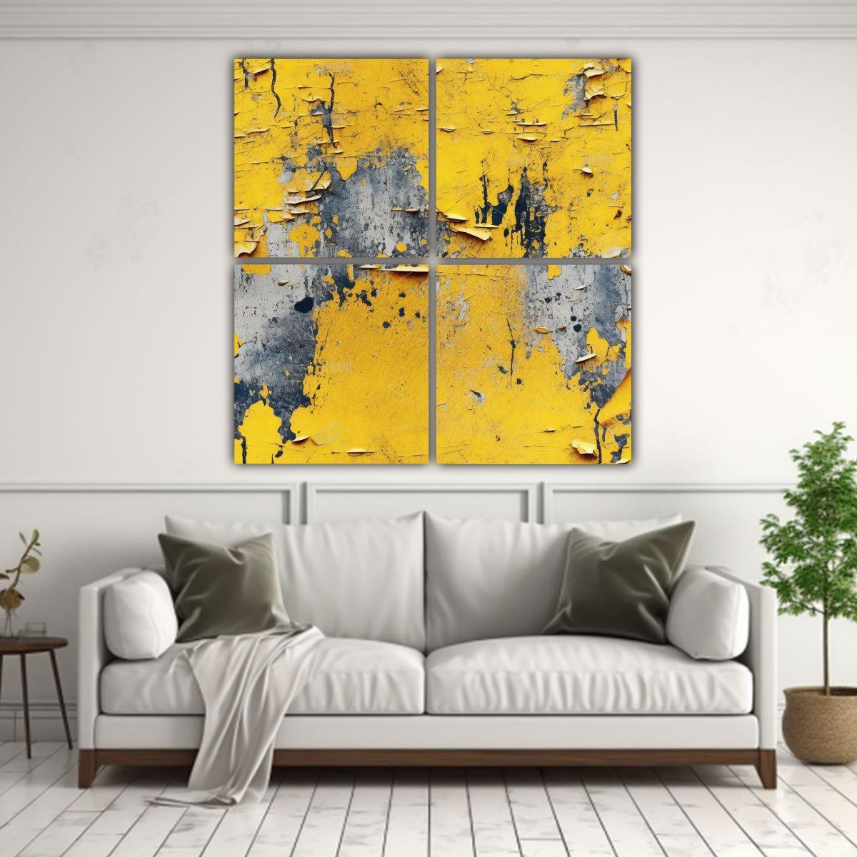Cuatro Cuadros Amarillo Textura Desgastada 160x160 Cm-2