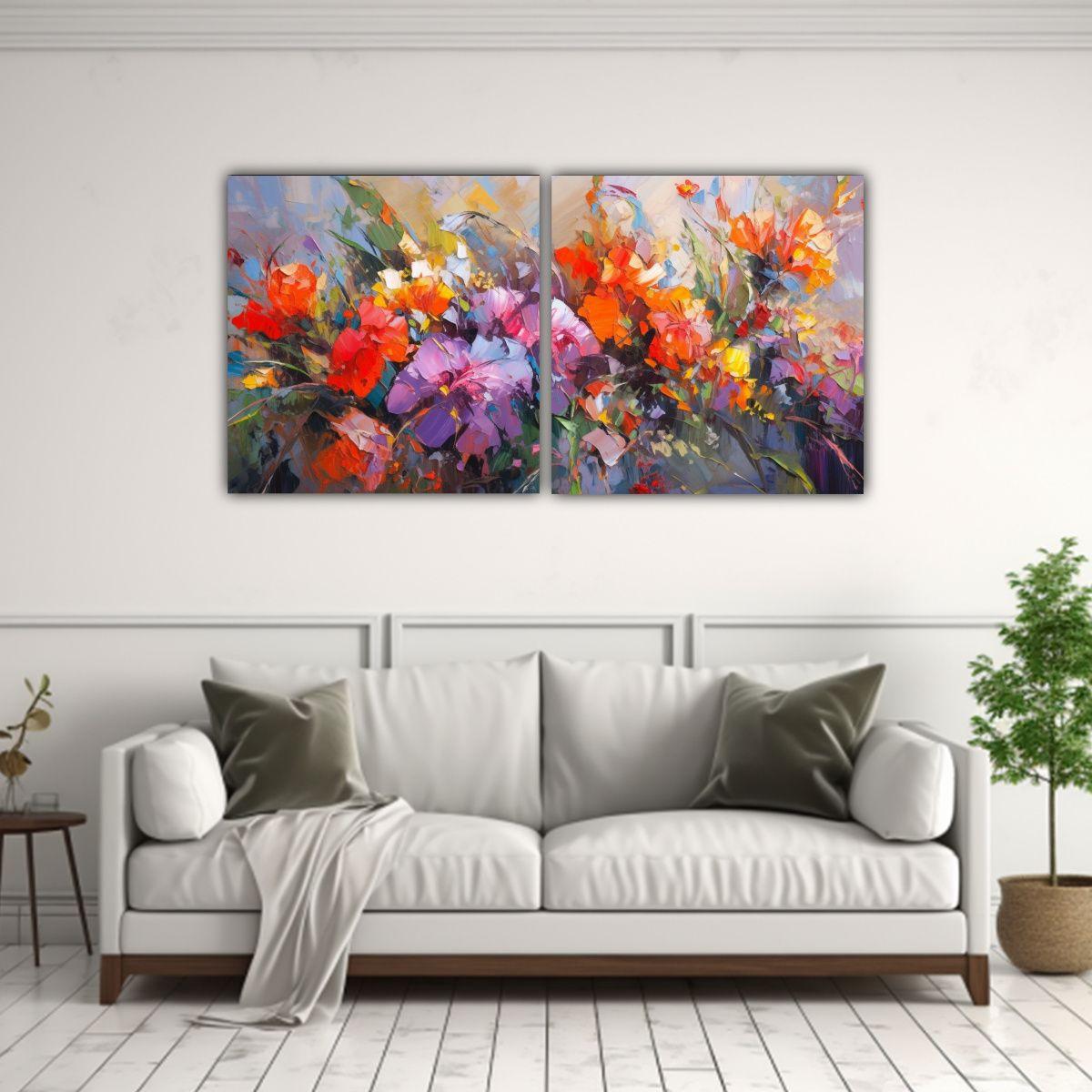 Lienzos De Tela Expresión Contraste Flores 100x50 Cm-2