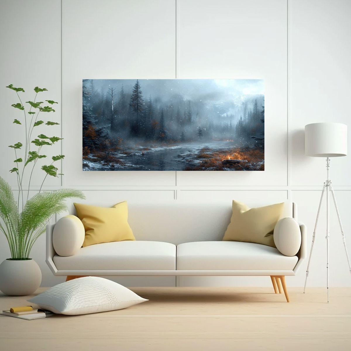 Inspirador Arte Temática Bosque Invernal Oscuro 40x20cm-2