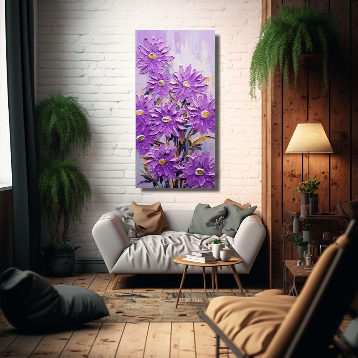 Cuadro Calidos Con Girasoles Púrpuras En Lienzo, 20x40cm-2