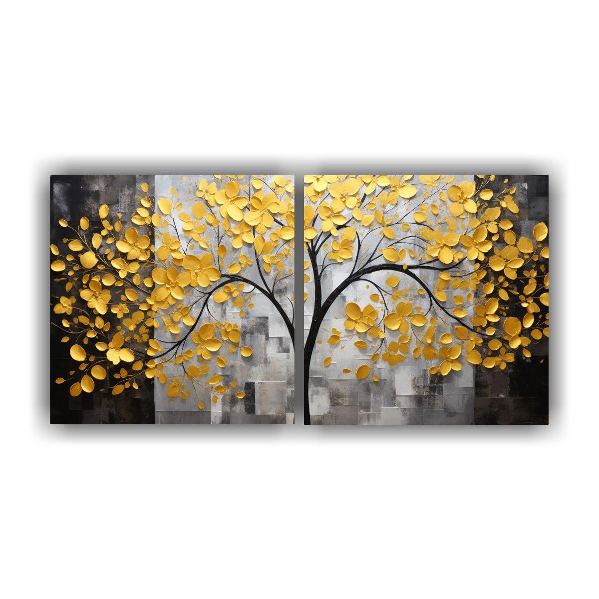 Conjunto 2 Lienzos Moderno Obra Maestra Amarillo 100x50 Cm-0