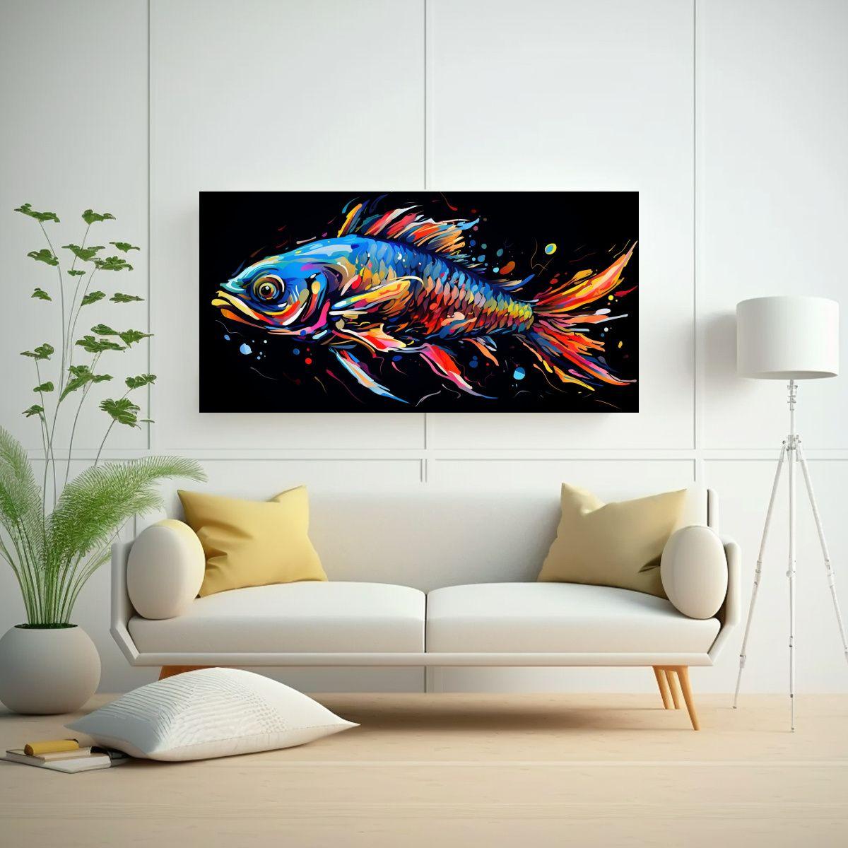 Pintura Moderna De Dragon Fish En Colores Vibrante 60x30cm-2