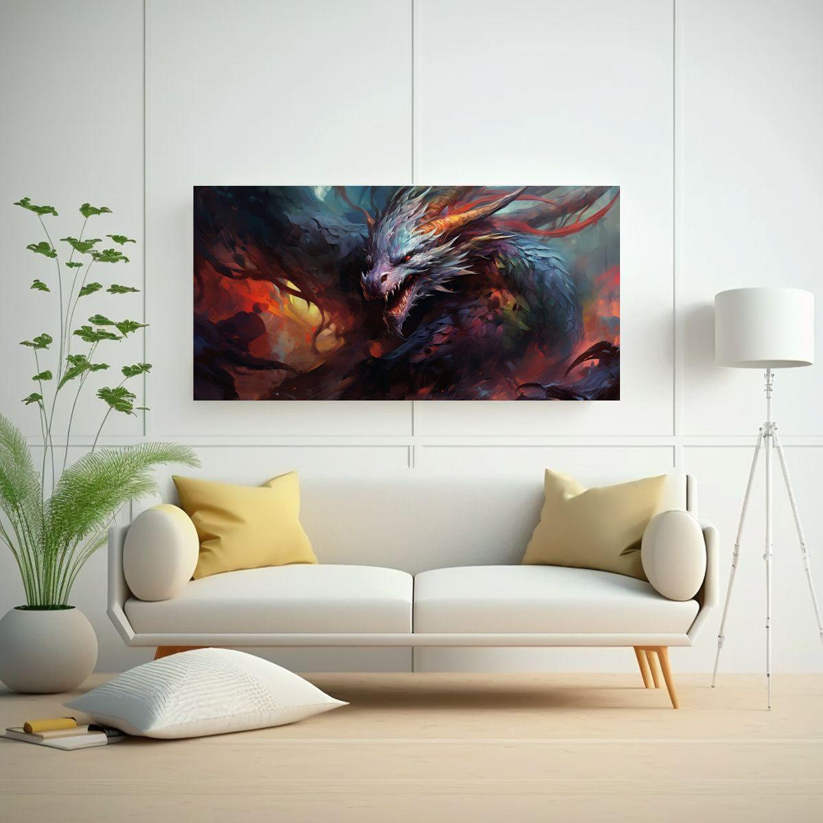 Cuadro Decorativo: Dragón De Colores Estilo 60x30cm-2