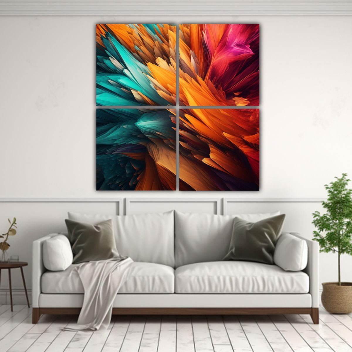 Cuatro Telas En Bastidor Cuadro Clásico Abstracto 60x60 Cm-2