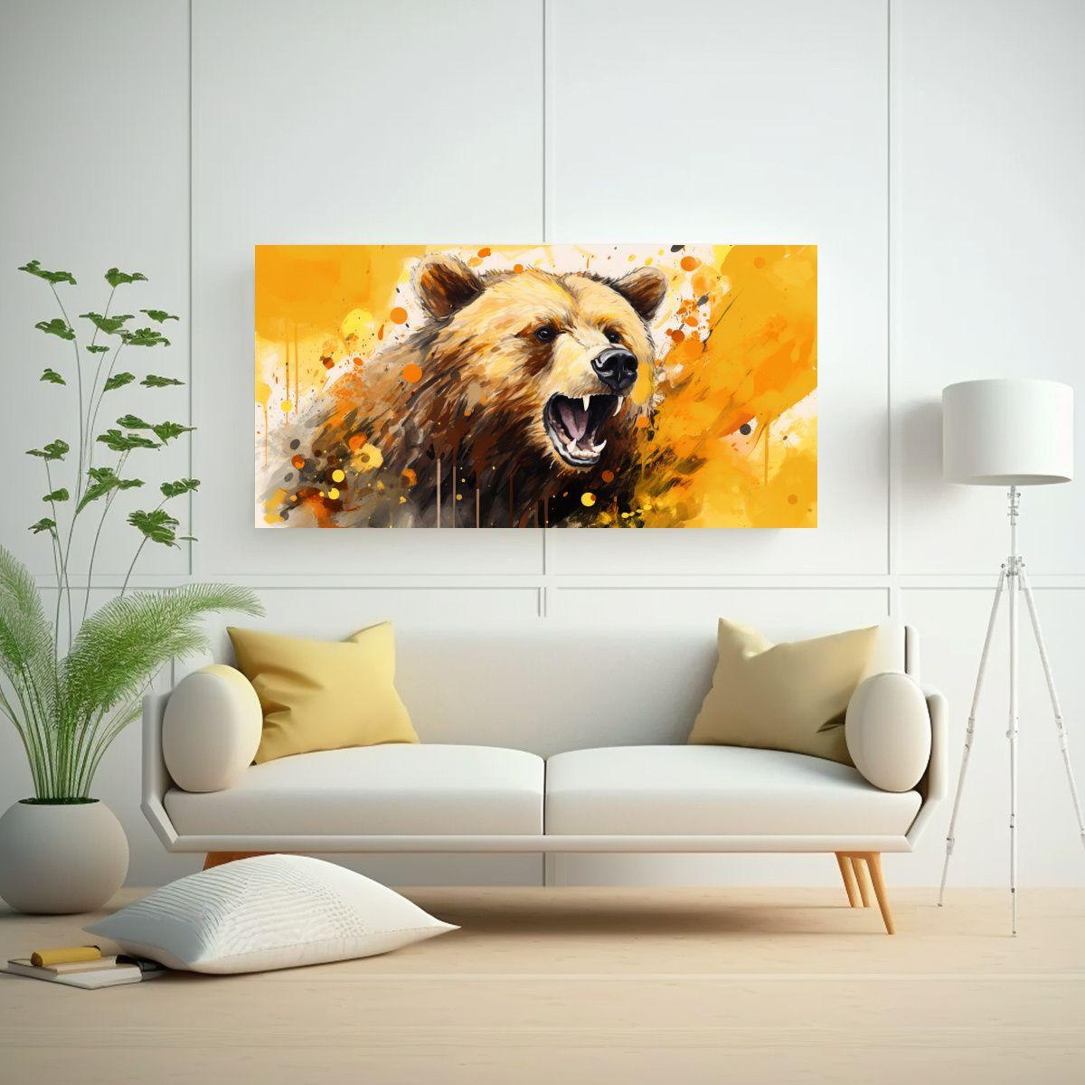 Pintura Decorativa De Un Oso Grizzly En Colores 80x40cm-2
