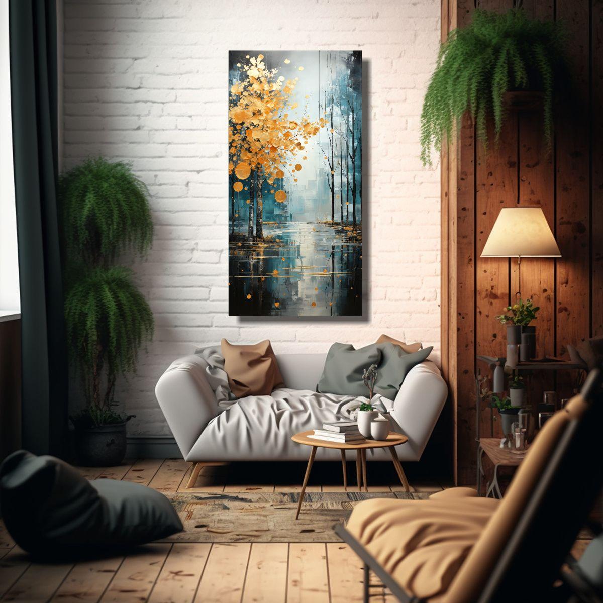 Cuadro Movimiento Brillante árboles En Plata Y 60x120 Cm-2