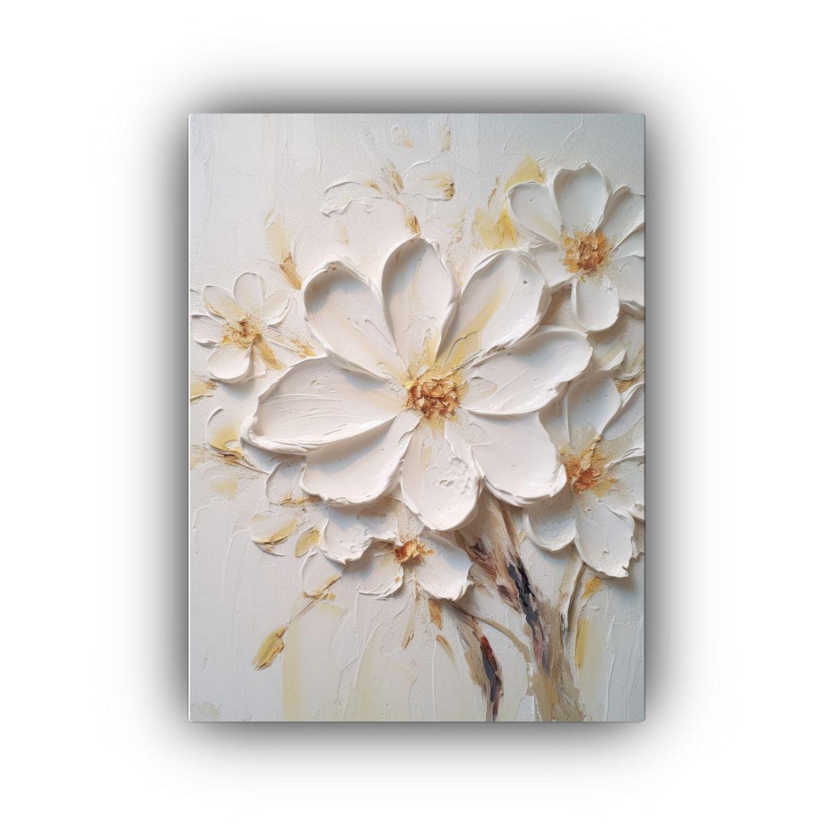 Pintura Decorativa De Flores Blancas En Contraste 20x30 Cm-0
