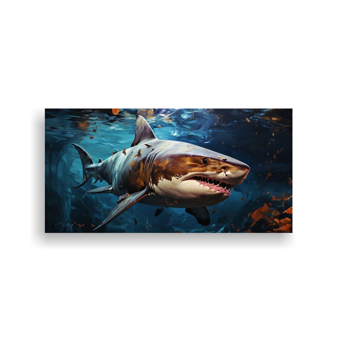 Pintura Al Estilo óleo De Tiburón Azul En 160x80cm-0