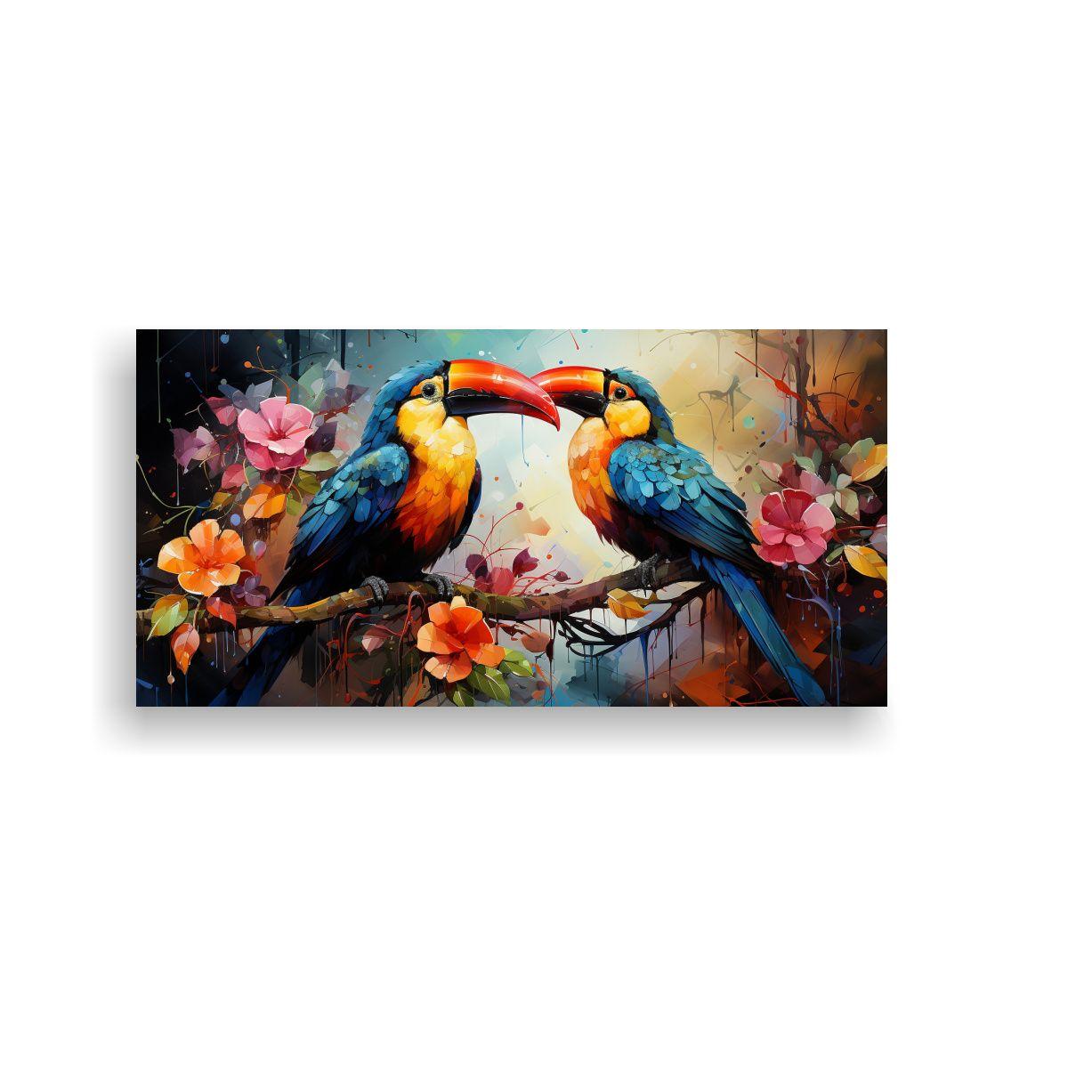Cuadro Tela Clásico Con Tucanes Estilo Acuarela 40x20cm-0