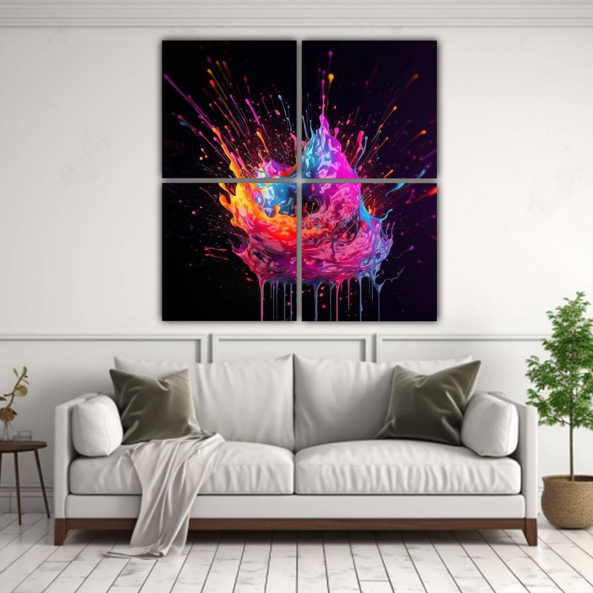 Cuadro Abstracto Colorido En Estilo Cyberpunk 160x160 Cm-2