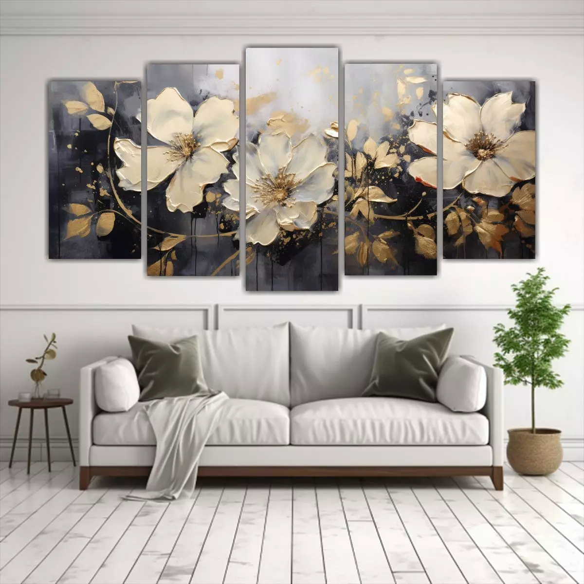 Pintura De Flores Negras En Lienzo Estilo Cinco 200x100 Cm-2