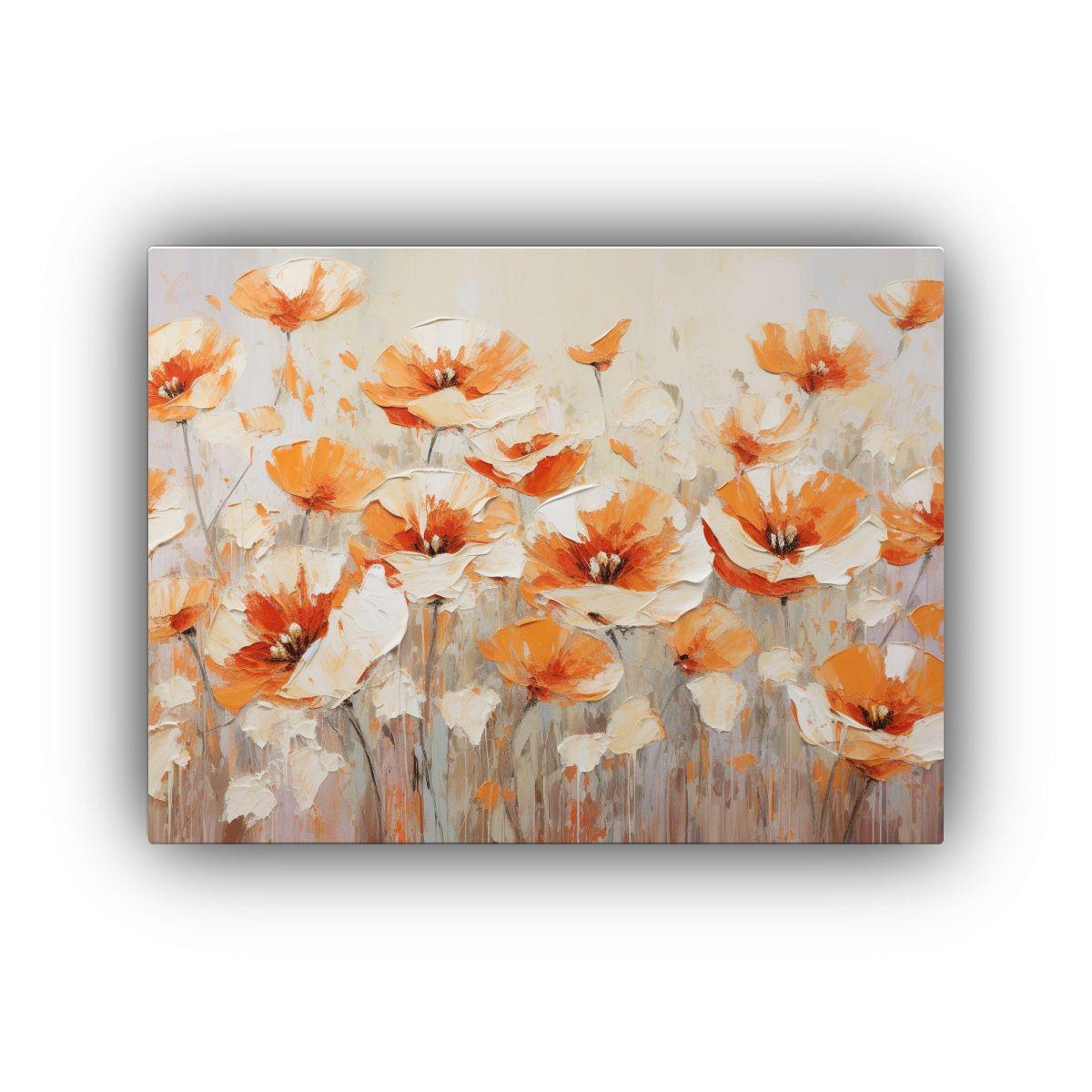 Pintura Floral En Lienzo Blanco Y Naranja: 30x20 Cm-0