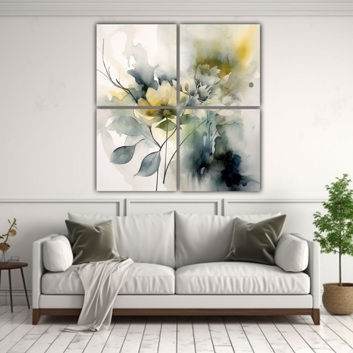 Cuatro Composiciones Modernas Pintura Acuarela 140x140 Cm-2