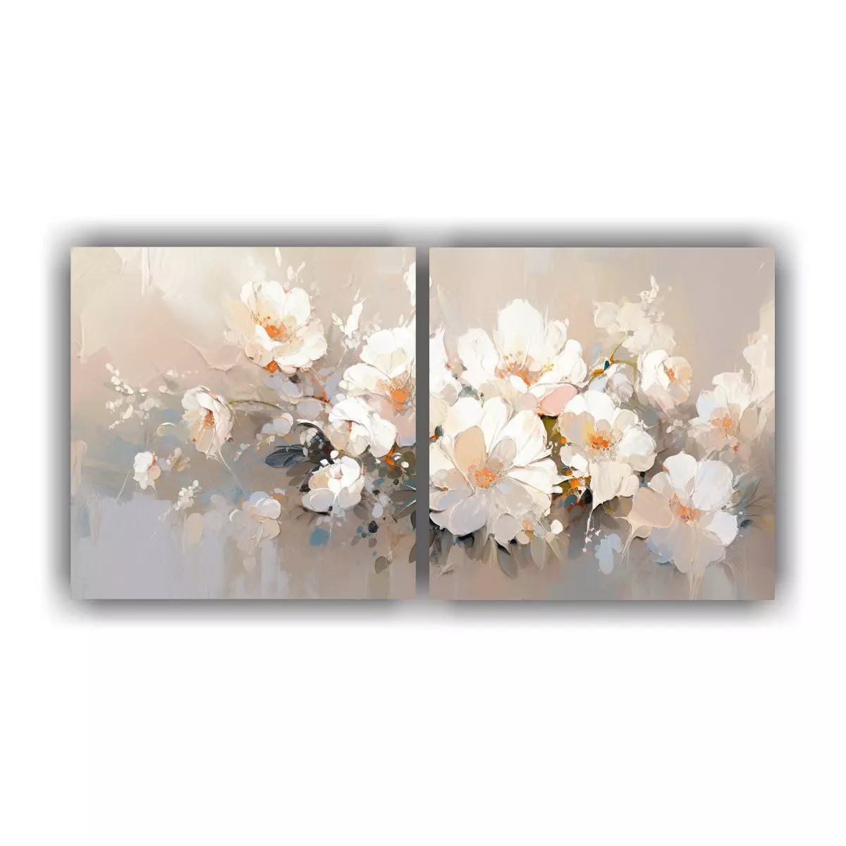 Pintura En Lienzo De Flores Blancas En El Estilo 80x40 Cm-0