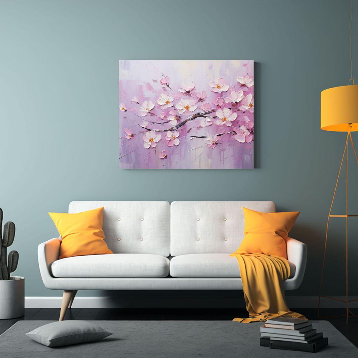 Pintura En Lienzo De Flores En Tonos Rosados Estilo Galería 30x20cm-2