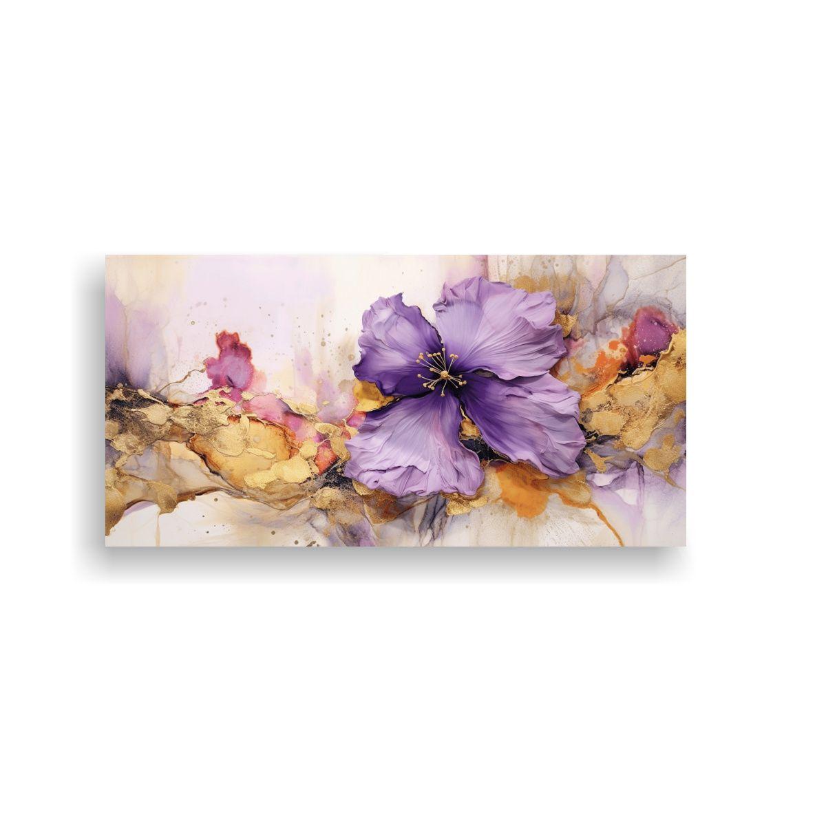 Pintura Tela Abstracta Equilibrio Flores Violetas 60x30cm-0